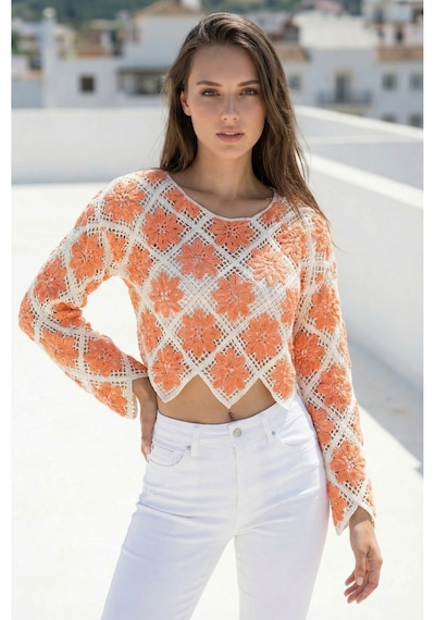 Sayzen Your Shine Çiçek Desenli Dantel Işleme Crop Sayzen Çiçek Desenli Dantel Işleme Crop Somon
