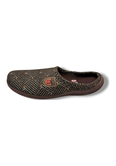 Gezer 16437-26 Çizgili Kare Desenli Termal Erkek Ev Terlik Kahverengi
