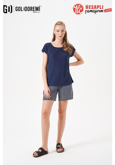 Gd Goldoremi 29154 Premium Kadın Çizgili Kısa Kollu Rahat Kesim Şortlu Pijama Takım lacivert Gd Goldoremi 29154 Premium Kadın Çizgili Kısa Kollu Rahat Kesim Şortlu Pijama Takım lacivert