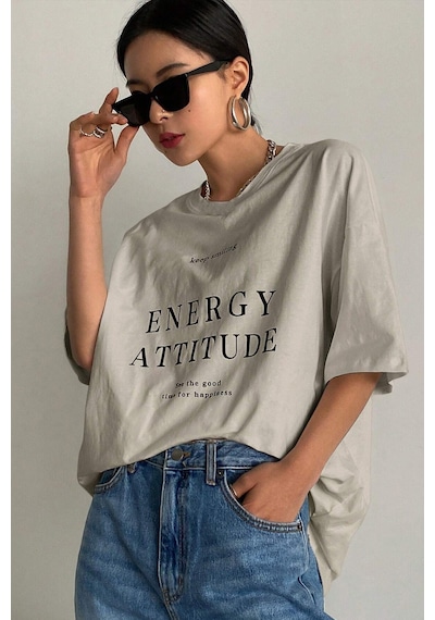 Unisex Energy Baskılı Tasarım Tshirt Bej