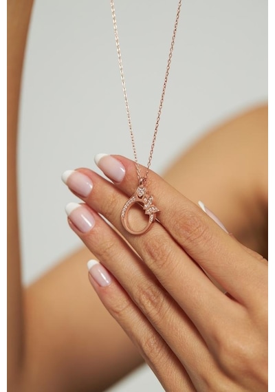Roza Silver Zirkon Taşlı Rose Yüzük Motifli Gümüş Kolye