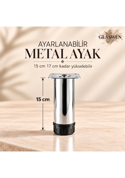 Metal Ayarlanabilir 15 Cm Krom Destek Ayağı Mobilya Kanepe Baza Koltuk Dolap Sehpa Tv Ünitesi Ayağı