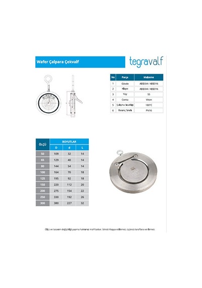 Dn100 Paslanmaz Wafer Çekvalf 316