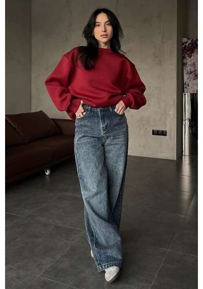 About Blank Madmext Kadın Bordo Basic Bisiklet Yaka Oversize Sweatshirt, M Beden Acı Kahverengi