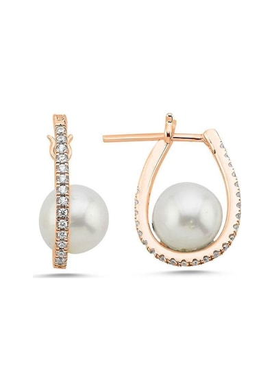8,5 Mm Zirkon Taşlı Doğal İnci Küpe Rose Rose