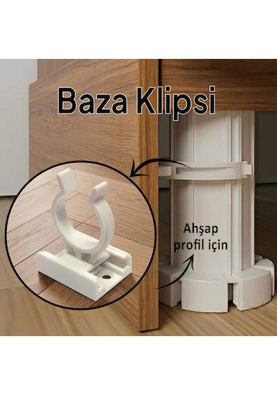 Ahşap Baza Klipsi Mutfak Dolap Tezgah Alt Kısım Kapatma Klips Mobilya Ayak Tutucu Toka Beyaz