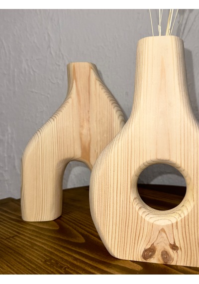 O&a Wood Doğal Ahşap Dekoratif Ikili Takım Biblo Vazo Renksiz