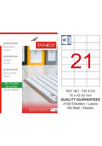 Tanex Tw-2124 70X42.43 MM Laser Etiket 100 Ad.
