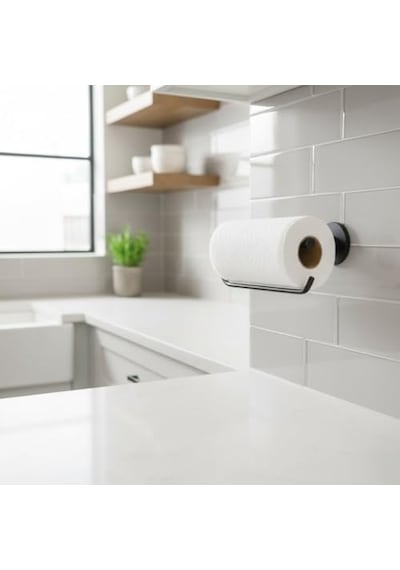 Mat Siyah Kağıt Havluluk Duvara Monte Metal Tuvalet Kağıdı, Kağıt Havlu Askısı 25 Cm, Güçlü Yapışkanlı Duvara Montaj 12 Izgara