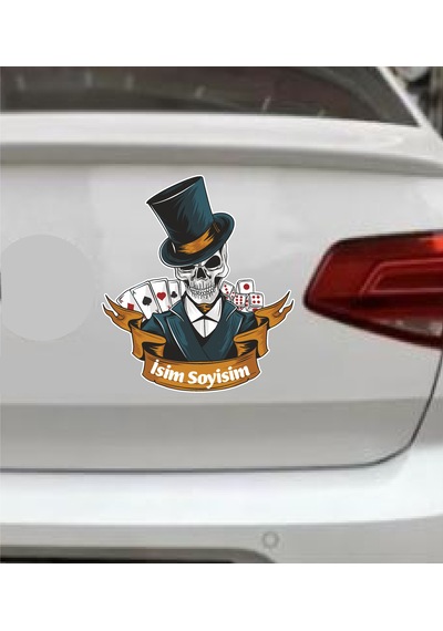 Kişiye Özel Kumarbaz Kurukafa Sticker - İskanbil Poker Kumar Sticker - Araba Oto Motosiklet Karavan Cam Sticker - 00092 10X9 Cm