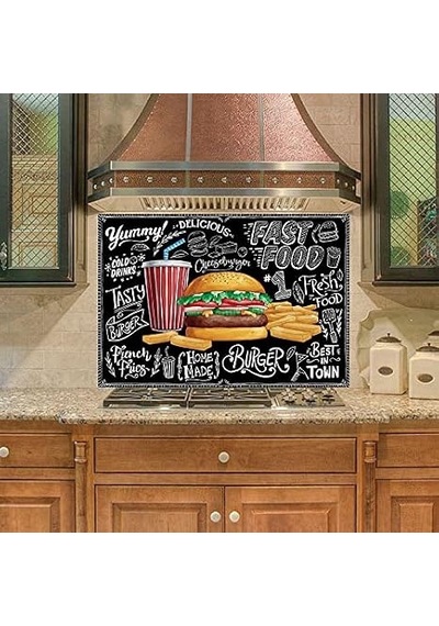 Duvar Tezgah Arası Ocak Arkası Kaplama Burger Çok Renkli