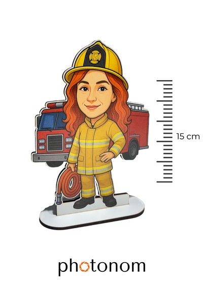 Kişiye Özel Mdf Karikatür Figür - İtfaiyeci Kadın