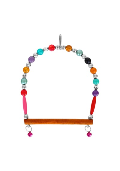 Markapet Ahşap Tünekli Şeffaf Boncuklu Kuş Salıncağı 10-12 Cm Renkli