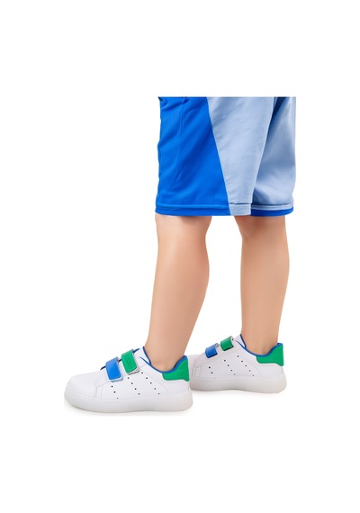 Kiko Kids Royzo Cırtlı Işıklı Erkek Çocuk Spor Ayakkabı Beyaz - Mavi - Yeşil