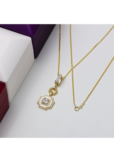 5mm Kare Zirkon Taşlı Beyaz Mineli Gold Rengi Gümüş Kadın Kolye Gold