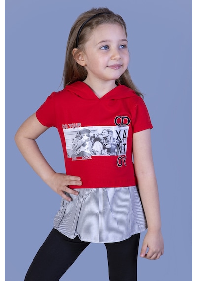Toontoy Kids Toontoy Kız Çocuk Eteği Ve Kapüşonu Garnili Tişört Kırmızı