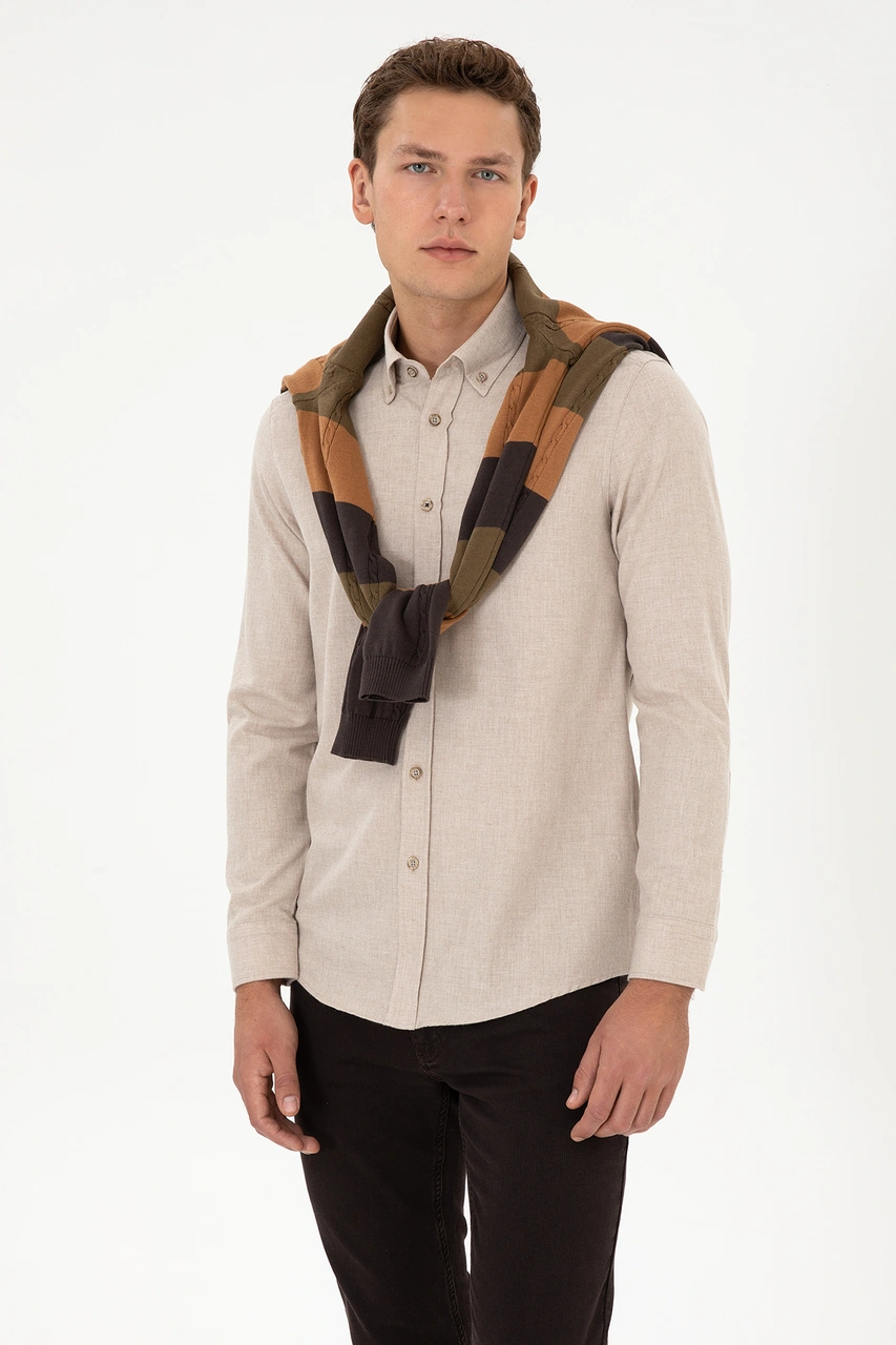 U.S. Polo Assn. Erkek Koyu Bej Uzun Kollu Basic Gömlek 50307686-VR088 U.S. Polo Assn. Erkek Koyu Bej Uzun Kollu Basic Gömlek 50307686-VR088