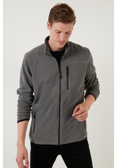 Buratti Slim Fit Fermuarlı Cepli Dik Yaka Polar Erkek Hırka 5906028 Gri