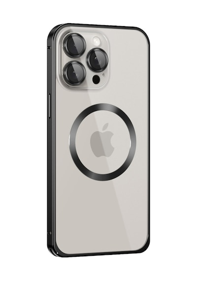 Joko Apple iPhone Uyumlu  15 Pro Max Uyumlu Kılıf Metal Bumper Magneticsafe Kapak - Siyah