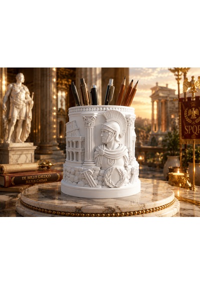 Antik Roma Temalı Dekoratif Kalemlik Premium Tasarım 10x9.5 Beyaz