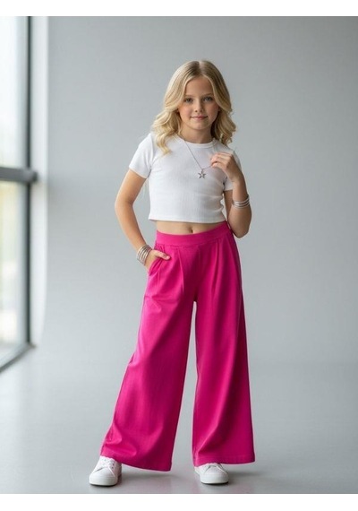Zekids Kız Çocuk Bol Paça Rahat Kesim Pantolon-16900 Pembe