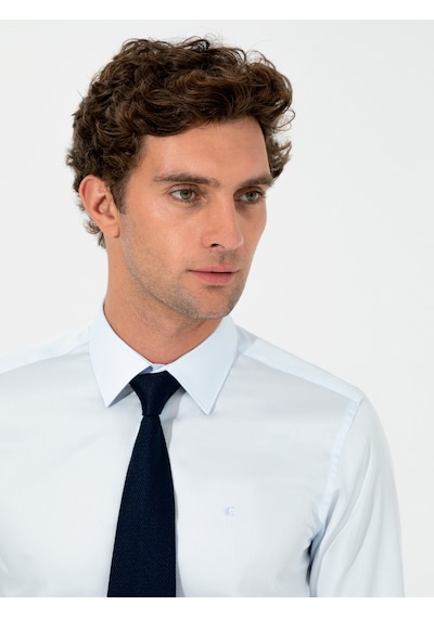 Cacharel Açık Mavi Slim Fit %100 Pamuk Klasik Yaka Basic Gömlek Denım