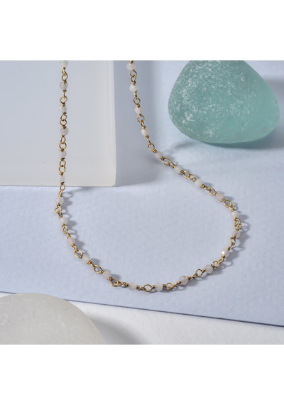 14 Ayar Altın Kaplama Rose Kuvars Ham Değerli Taş Gümüş Choker- Cns00637 Altın