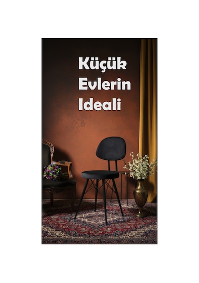 Kav Mutfak Sandalyesi, Yemek, Bahçe, Kafe, Modern Sandalye - Siyah Kumaş