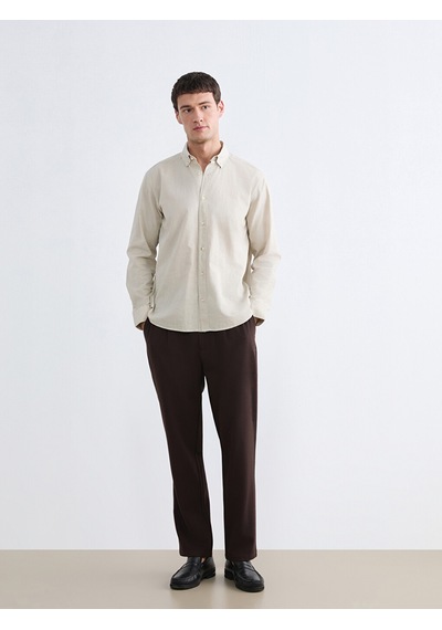 Lcw Vision Bej Regular Fit Keten Karışımlı Erkek Gömlek