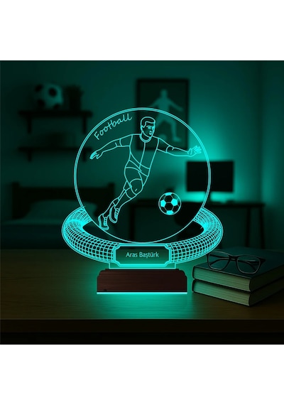 Luvivia Futbolcu Hediye Futbol Tasarım Kişiye Özel 3d Lamba - Masa Gece Lambası