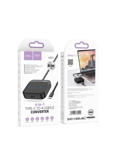 Hoco Hb31 4in1 Type-c To 4x Usb3.0 Hub Çevirici Dönüştürücü Adaptör 0.2m