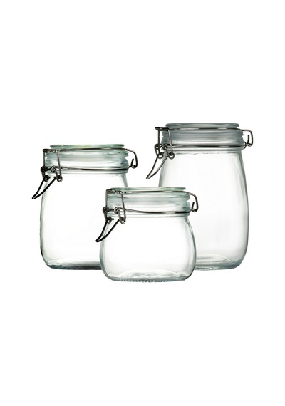 3'lü Set Korken Kavanoz Vakumlu Kilitli Cam Saklama Kavanozu 500ml - 750ml - 1000ml Şeffaf