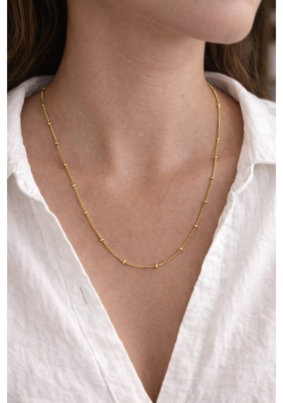 Çelik Gold İnce Minimal Topçuk Zincir Kolye 50 Cm -kararma Yapmaz- Altın
