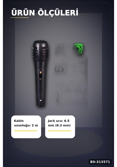 Bay 6.5 Mm Jack Kablolu Karaoke Mikrofonu Tekli Paket Standart Model Ses Sistemi Icin Bx-313571 Najmaddin
