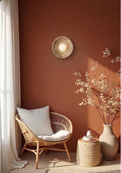 El Yapımı Seramik Kil Aplik - Minimalist Wabi Sabi Duvar Apliği - G9 Led Aydınlatma - Japandi Terakota - Çap 25 Cm