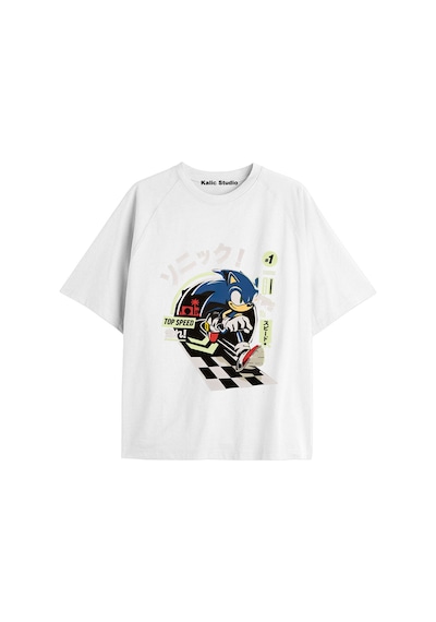 Kalic Studio Unisex Bay Sonic Desenli Beyaz Yazlık T-shirt Beyaz-202