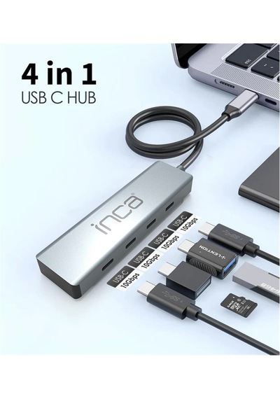 Inca Itpt-4tx 4 Port Type-c 3.1 Veri İle3.1 10 Gbps Type-c Çoklayıcı Kablo Uzunluğu 15cm