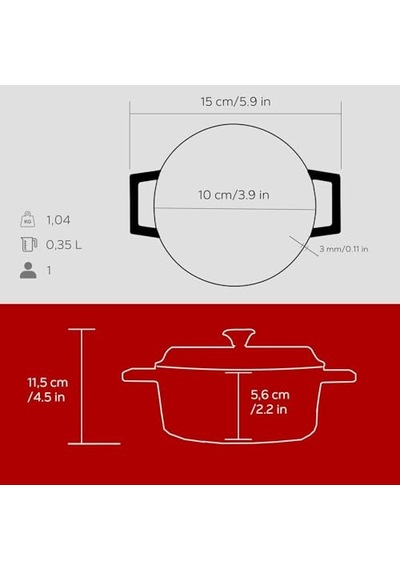 Lava Metal Döküm Mini Tencere, 10 Cm, 0.35 L Hacim, Kırmızı 16 Cm