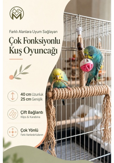 Mivra Pets Çok Fonksiyonlu Kuş Oyuncağı Jüt Tünek 40x25 Cm