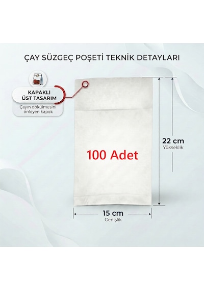 Endüstriyel Demlik İçi Çay Filtresi Körüklü Kapaklı Çay Süzgeci Boş Demlik Poşeti Bonesi 15x22 Cm 100 Adet 100 Lü Bitki Kış Çay Demleme