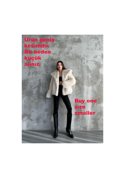 Asur Boutique Asur Butik Kadın Oversize Kesim Çıt Çıtlı Astarlı Kürk Mont Bej