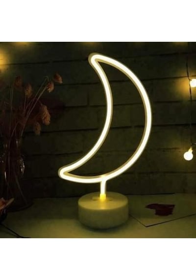Eşe Sevgiliye Güzel Romantik Hediye Dekoratif Ay Tasarımlı Neon L Beyaz