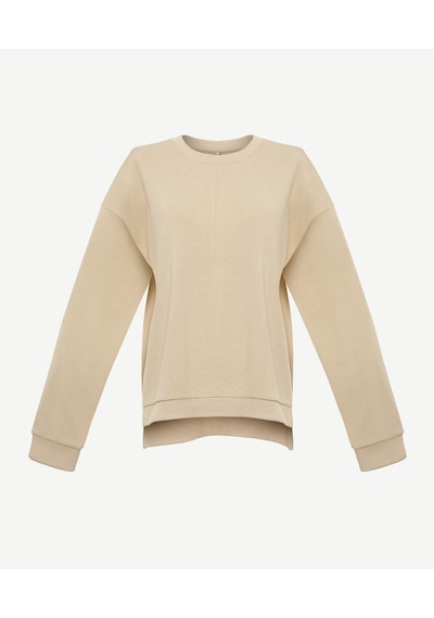 Yargıcı Dikiş Ve Yırtmaç Detaylı Bisiklet Yaka Sweatshirt 25yksw9003x 017 Bej