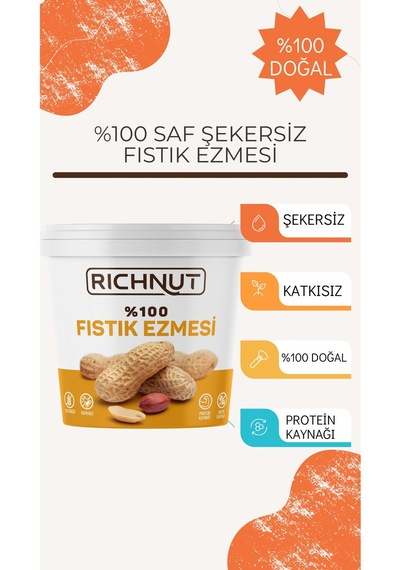 Richnut Şekersiz %100 Saf Doğal Fıstık Ezmesi 1 Kg