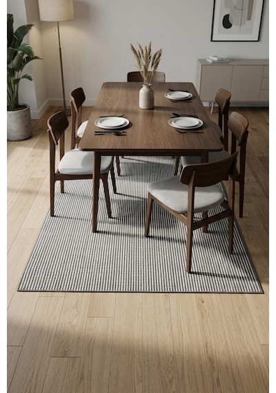 Yemek Masası Altı Halısı Dikdörtgen Dekoratif İnce Yıkanabilir Modern Salon Halısı Gri Porlo-7129 Gümüş