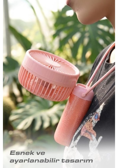 Şarjlı El Vantilatörü Masaüstü Stantlı 3 Kademeli Taşınabilir Mini Fan F57 Pembe