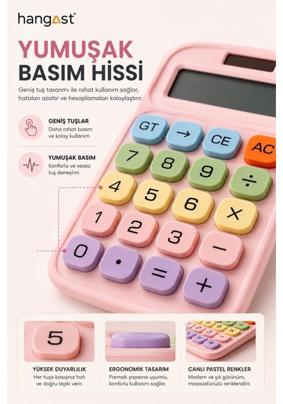 Güneş Enerjili Hesap Makinesi Büyük Lcd Ekranlı Masaüstü Hesap Makinesi Renkli Tuşlu Aaa Pilli Diğer