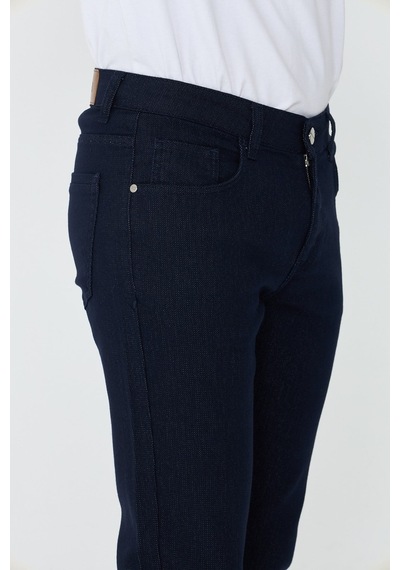 Lacivert Dynamic Fit Mikro Desenli Yazlık Kot Pantolon Laci
