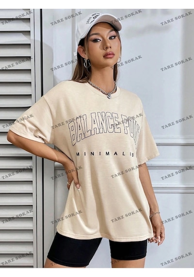 Startmore Unisex Bay Harf Grafikli Düşük Omuzlu Tişört Kod-1309 Siyah