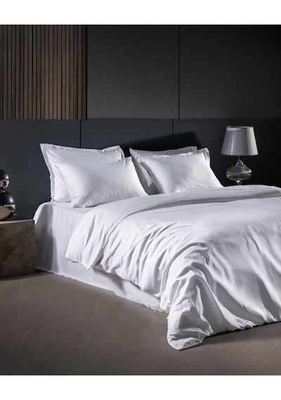 Madame Coco Thalie Family Size %100 Pamuk Çizgili - 300tc Saten Çarşaflı Nevresim Takımı - Beyaz 8684427207833 Çok Renkli